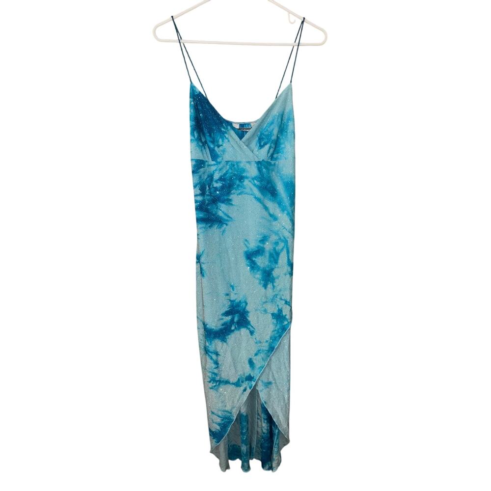 Vintage Y2K Hourglass blue tie-dye glitter asymmetrical hem dress (size medium)